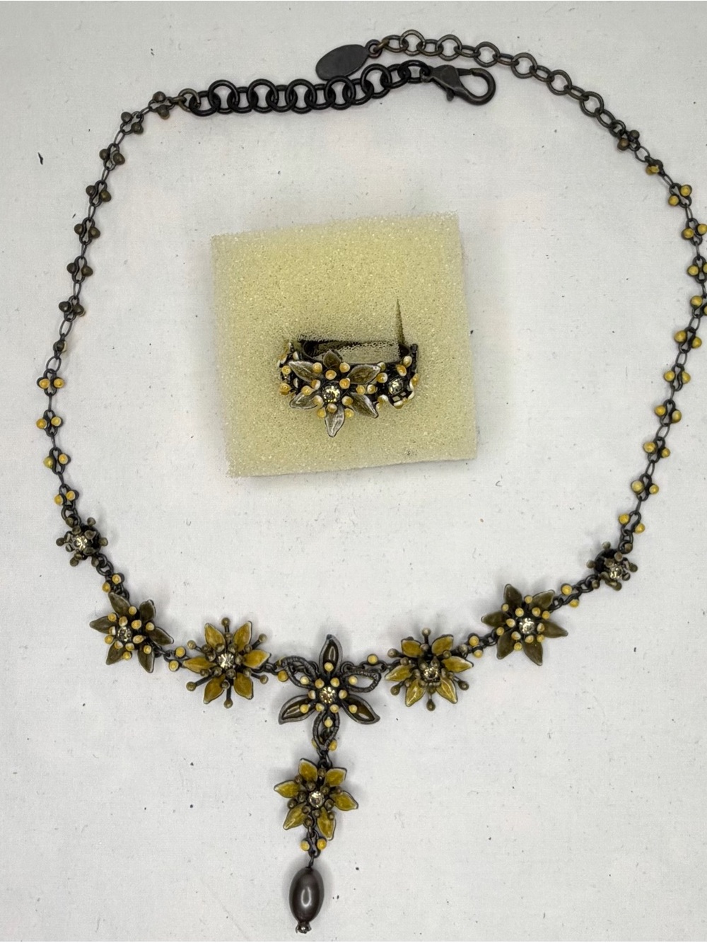 Vintage Satellite Paris Floral Necklace & Ring Set
